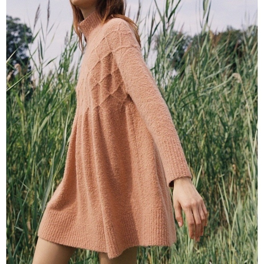Free People Jaci Doe Mock Neck Babydoll Wool Blend Sweater Dress Size Small